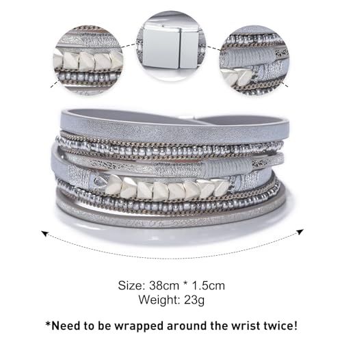 Image of Fesciory Leather Wrap Bracelets for Women, Boho Leopard Multi-Layer Crystal Beads Cuff Bracelet Jewelry