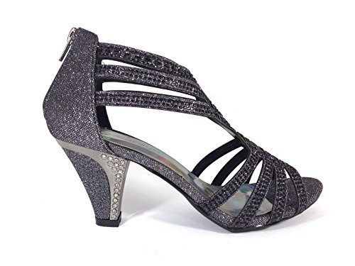 Enzo Romeo Kinmi25N Womens Open Toe Mid Heel Wedding Rhinestone Gladiator Sandal Shoes (10, Black)