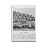 Impresión de Alicante en blanco y negro, arte de pared de Alicante, póster de Alicante, foto de Alicante, decoración de pared de Alicante, España, Europa, póster decorativo, lienzo y modo de impresión