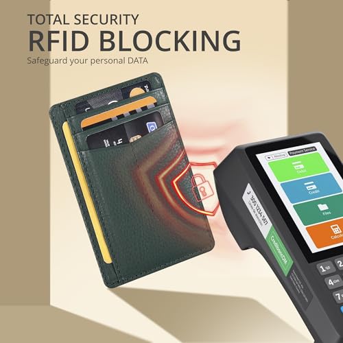 Image of Oak Leathers Leather Slim Minimalist Wallet for Men & Women RFID Front Pocket Leather Card Holder Wallets (Nappa Dark Green)