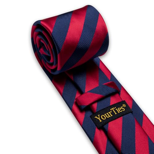 Image of YourTies Striped Ties for Men Classic Woven Silk Necktie with Handkerchief Cufflinks Set Formal Business Party Wedding