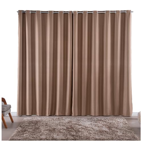 Cortina Blackout Corta Luz Tecido Grosso 3mx2,80m Ilhós Redondos Cromados Blecaute (Avelã)