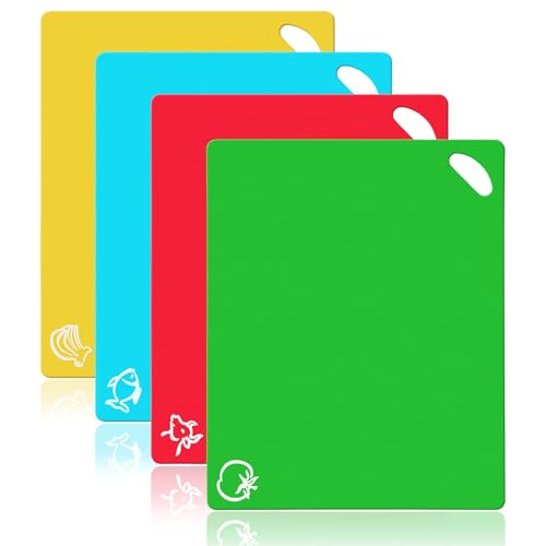 Vicloon Planche à Découper Flexible,4 PCS Planche A Decouper Souple Decouper Plastique Antidérapante avec Icônes De Nourriture Et Facile à Accroche