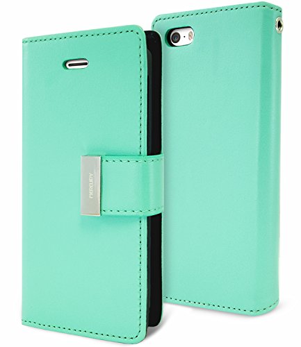 Goospery Rich Wallet for Apple iPhone SE Case (2016) iPhone 5S Case (2013) iPhone 5 Case (2012) Extra Card Slots Leather Flip Cover (Mint) IP5-RIC-MNT