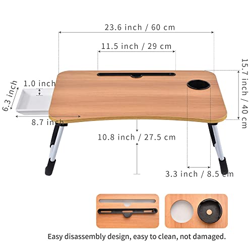 Laptop Bed Desk Table Tray Stand With Cup Holder/Drawer For Bed/Sofa/Couch/Study/Reading/Writing On Low Sitting Floor Large Portable Foldable Lap Desk Bed Trays For Eating And Laptops(Walnut) #TOP4