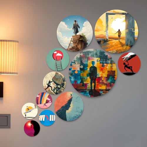 Image of RADIQORE Set of 11 Designer MDF Wooden Wall Hanging for Home Decoration | Office | Gift | Wall Decor Hanging Items | Wall Art | Living Room | Bedroom (abstract)
