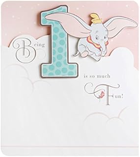 Age 1 Birthday Card for Little Girl from Hallmark - Winnie-the-Pooh Design, Pink Bear, 18 x 16 x 0.2 cm
