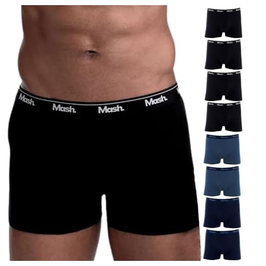 MASH Kit 8 Cuecas Boxer Algodão Cotton Respirável Masculina Adulto, 2 Azul Jeans Escuro - 2 Azul Marinho - 4 Preto, G