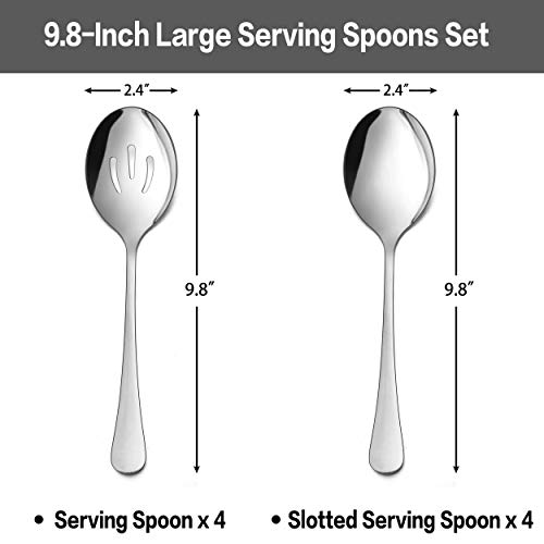 LIANYU 8 Pack Large Serving Spoons, Slotted Serving Spoons, 9.8 Inch Stainless Steel Serving Utensils Spoon Set for Banquet Catering Buffet Dinner Restaurant Party - Thumbnail 2