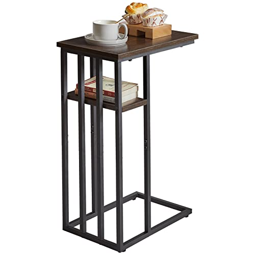 IBUYKE C Shaped End Table, Side Table for Sofa and Bed, Small Coffee Tables, Beside Table for Living Room, Bedroom, Office, Taupe TMJ406G