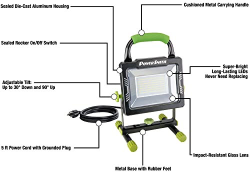 POWERSMITH 10,000 Portable LED Work Light with Metal Housing and Stand, Impact Resistant Lens, and 5 Year Warranty (PWLS100H) by POWERSMITH - Image 2