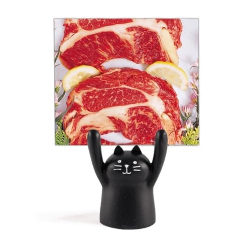 Chat noir stand memo holder en steak viande crue un cadeau deco insolite et amusant