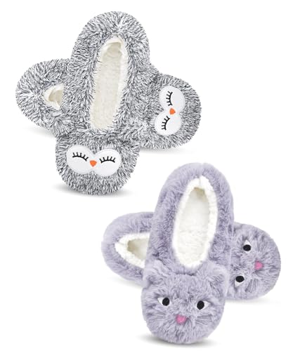 Image of DICUIRD Women's Animal Gripper Slipper Socks, Soft Sole Fuzzy Indoor House Socks