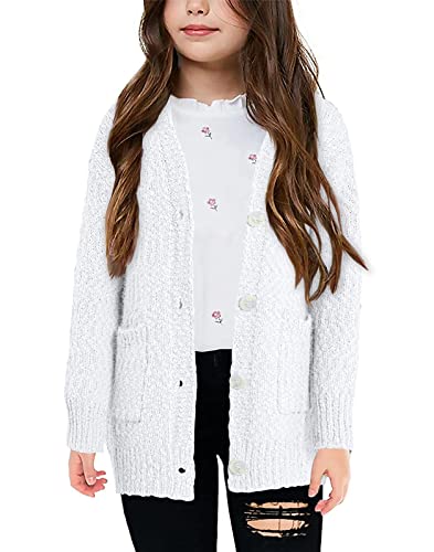 Girls Button Down Cardigans Knit Long-Sleeved Sweater with Pockets Casual Cute Coat Size 4-15 Years