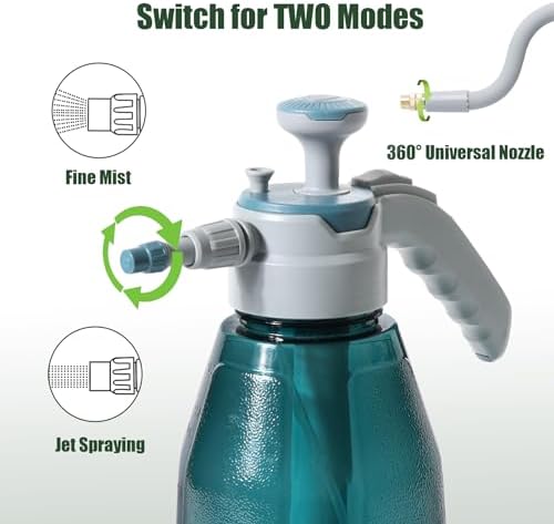 T4U Plastic Pump Pressure Sprayer 2L, Fine Mist Plant Mister Spray Bottle for House Plants, Modern Watering Can Outdoor with Universal Nozzle for Garden Flowers (Blue)