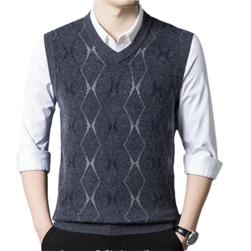 Men Wool Knit Sleeveless Sweater Thick Winter Basic V Neck Print Retro Vest
