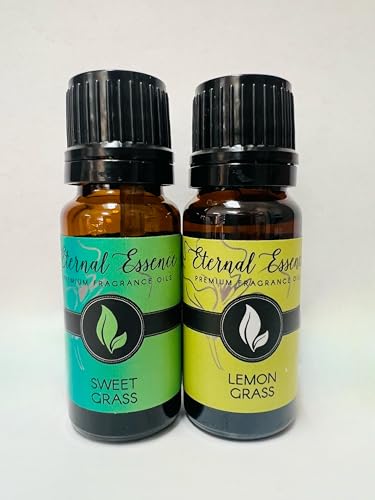 Image of Eternal Essence Oils 2 Pack 10ml Premium Fragrance Oil - Lemon Grass & Sweet Grass - for Candle, Soap Making, Aromatherapy, Diffusers, Home Care, & Humidifiers