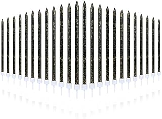 URAQT Birthday Candles, 24 Pcs Metallic Birthday Cake Candles in Holders, 5.1 inch Long Thin Golden Candles Cupcake Candles for Birthday Wedding Baby Shower Party Decoration (Black Glitter)