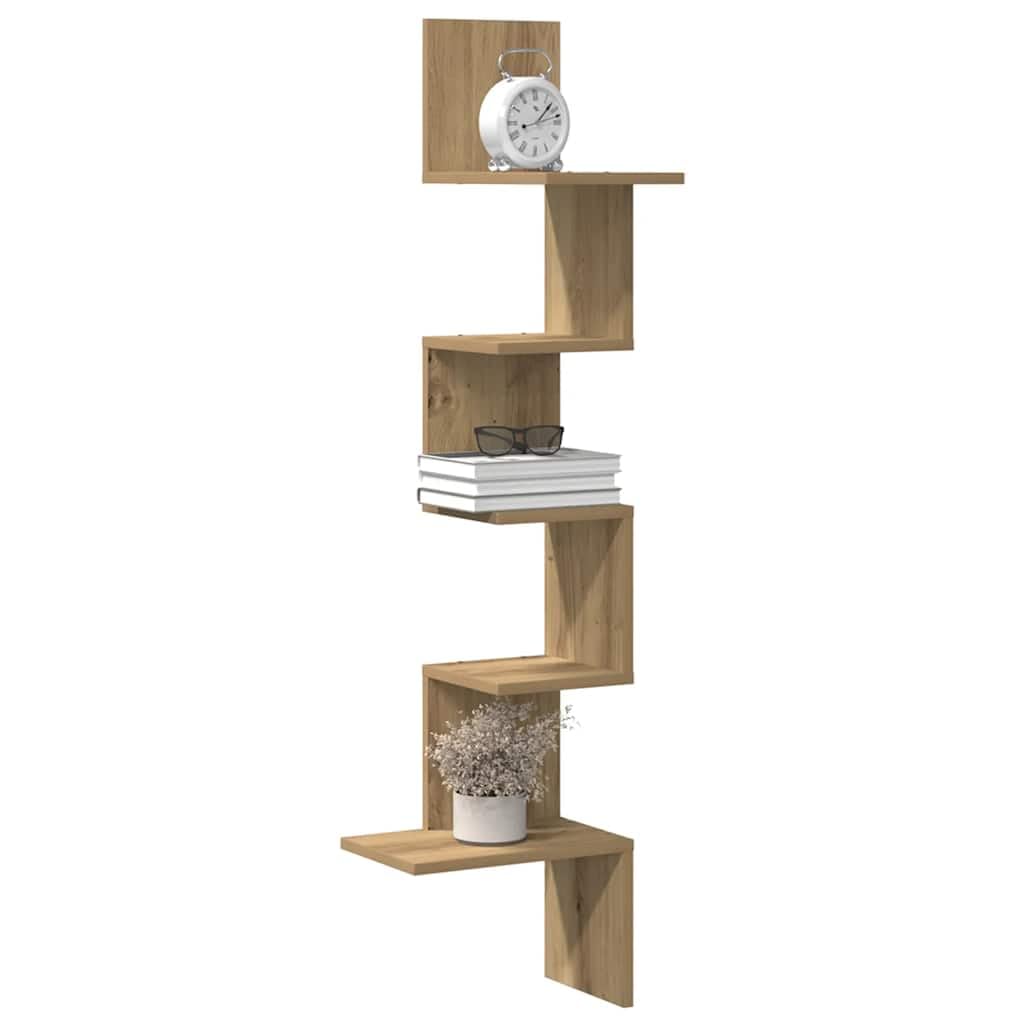 Étagère d'angle en chêne artisanal 127,5 cm, l'élégance des corniches