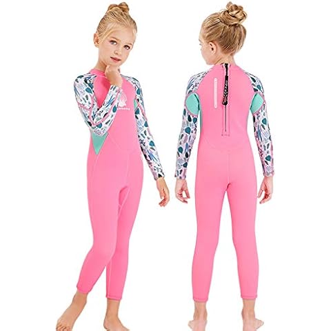 Gogokids Girls Wetsuit Kids Thermal Swimsuit - 2.5mm Neoprene Rash Guard Children One Piece Swimwear, All in One Sunsuit Sun Protection UV 50+ Diving Snorkelling Suit, Pink M Cover