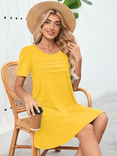 Heymoments Women's Short Sleeve Dress Yellow XX-Large Plus Size Crewneck Casual Flowy Above Knee Length Sundress Comfortable Shirt Work Summer Cheap Dresses with Pockets — view 3