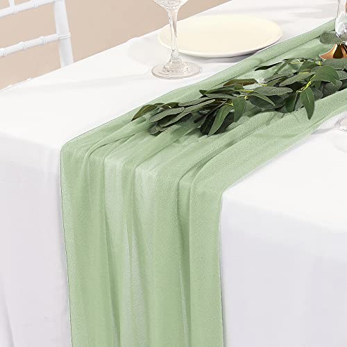 DCQRY Zielony półprzezroczysty bieżnik na stół, 70 x 400 cm, bieżnik na stół weselny, bieżnik na stół z gazy, łuku ślubnego, tkanina na altanę, wesele, ceremonię łuku, przyjęcie, dekoracja sufitu, 2 szt