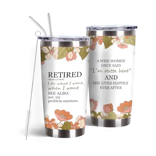 MoYueno Retirement Gifts for Women, 20 Oz Retirement Tumbler for Women with Straw & Brush, I Do What I Want Tumbler, Retired Gifts Women, Retired Tumbler Women, Birthday/Holiday Gift