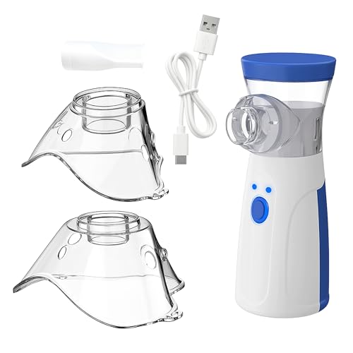 KRUMAD Tragbares Inhalationsgerät Leise 3 Modi für Kinder und Erwachsene, Baby, Vernebler mit 2 Masken, Kompakter Ultraschall Inhalator 15ml, Mesh Nebulizer für Inhalationslösungen, kabellos nutzbar