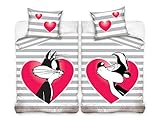  WB Bettwäsche Looney Tunes Sylvester & Pepe das Stinktier, Wendebettwäsche doppelseitig Größe: 140x200 cm, Kissen 70x80 cm 100% Baumwolle in Weiß/Grau