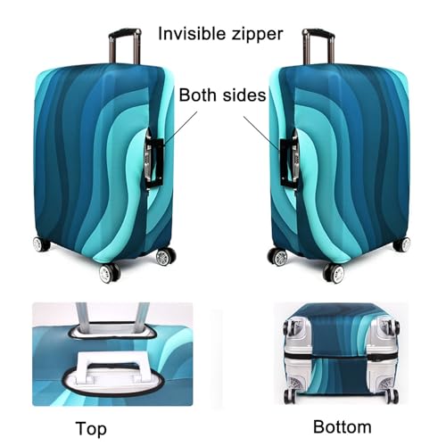 Image of MosaiRudo Thicker Luggage Cover Elastic Suitcase Cover Protector Fits 18-32 Inch Suitcase Travel Accessories, Green Ripple, L, Zipper Closurezipper Closurezipper Closurezipper Closurezipper Closure