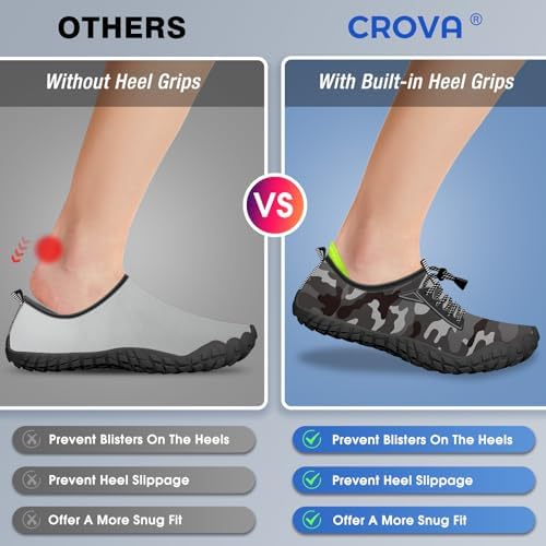 CROVA Built-in Heel Grips Water Shoes for Kids Girls Boys Hiking Shoes Wide Barefoot Swim Beach Pools Slip-On Quick Dry Lightweight for Big Little Kids Toddler