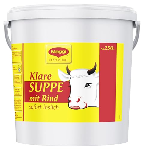 MAGGI Professional Klare Suppe mit Rind, mit Rindfleischpulver und Rinderfett, Sofort löslich, Ergiebigkeit 227,5L, 1er Pack (1 x 5kg Eimer)