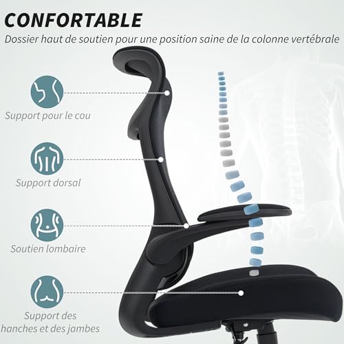 Fauteuil Bureau Ergonomique Maille Accoudoirs 3D HOMCOM