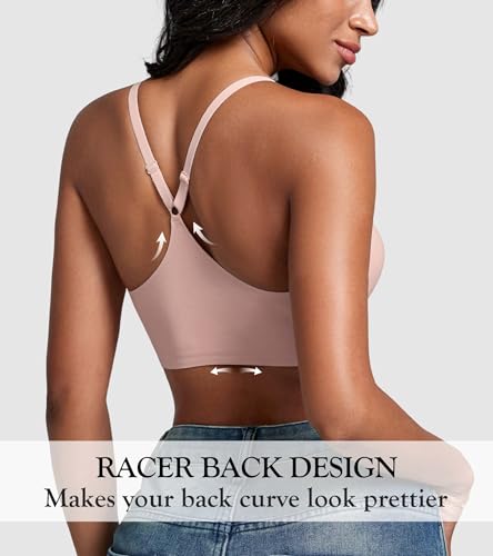 Image of DEANGELMON Front Closure Bras for Women Racerback Bra No Underwire Seamless Push Up T-Shirts Bras Supportive Womens Bralettes