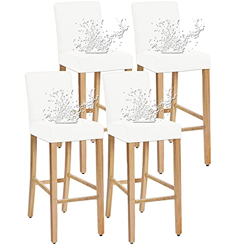 SHENGYIJING Stretchhussen für Barstuhl, wasserdicht, kariert, abnehmbar, waschbar, für kurze, drehbare Esszimmerstuhl, Barhocker, Weiß, 4 Stück Cover