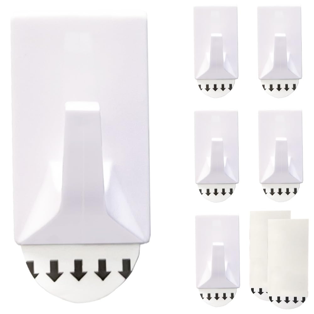 GORILLA GRIP Heavy Duty 25lbs Strong Reusable Wall Hanging Hooks, Easy Install Stick on Removable Hook, No Nail Damage, Multisurface Use for Decorations, 5 Pk and 2 Extra Strips, Plastic​