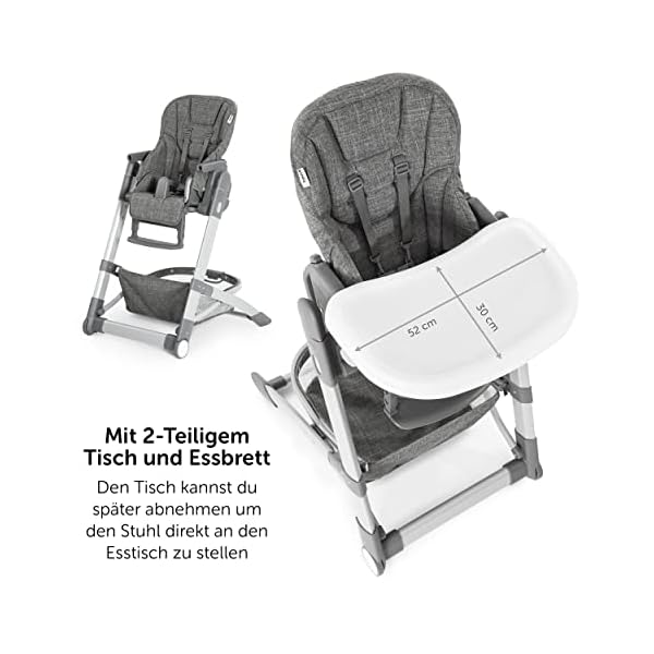 Hauck Baby Hochstuhl Grow Up mit Liegefunktion ab Geburt - Babystuhl mit Tisch, Rollen, klappbar, mitwachsend und höhenverstellbar - Grau Melange – Bild 6