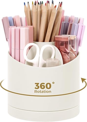 SKYDUE Schreibtisch Organizer 360 Grad Stiftehalter Drehbar Stifte Organizer Mit Fächern Stiftehalter Schreibtisch Für Büro Schule Zuhause(Weiß)