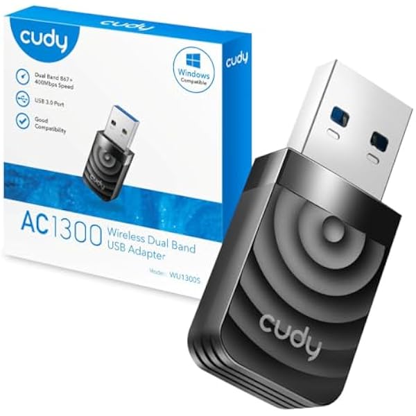 Cudy AC 1300 Mbps WiFi Adapter USB 3.0 na PC, USB WiFi Wireless Adapter, 5Ghz /2.4Ghz, USB 3.0, kompatybilny z Windows Vista /7/8/8.1/10, Mac OS, Linux, czarny