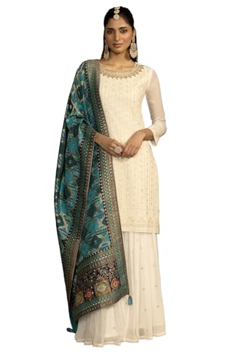 Image of Soch Womens Georgette Embroidered Suit Set With Beads And With Stones