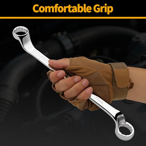 GRENPRO Wrench Set, Offset Wrench Set Metric and Standard, 10PC 6-23mm 75-Degree Large Wrench Kit Tool With Roll Up Pouch With 1 Gauge, Extra Long Big Double Box End Wrenches Sets with 6 Point by GRENPRO - Image 7