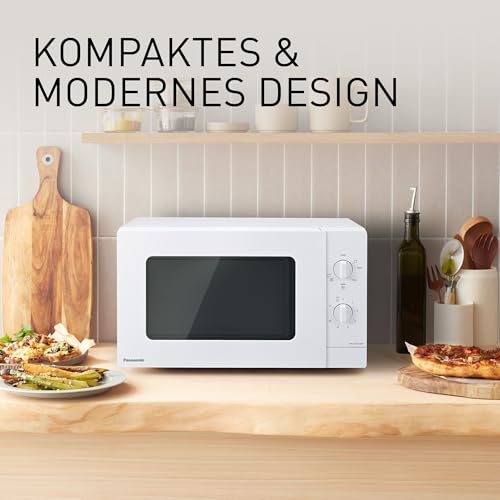 Panasonic NN-GM21QWEPG 20L Kompakt-Mikrowelle mit Grill, 800 W, Kombi-Garen, 5 Leistungsstufen, Auftaufunktion, Drehregler, Glasdrehteller, Weiß