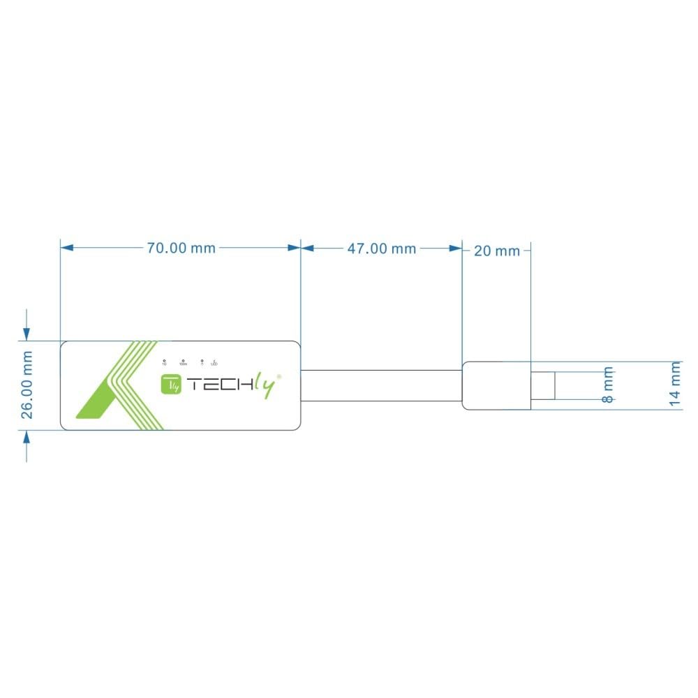 TECHLY 109757 Adapter USB-C™ Ethernet Gigabit RJ45 Lan Biały