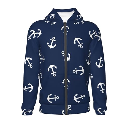 Nautical Themed Simple Anchors Kids Pullover Hoodies Boys Zip Up Sweatshirts Girls Athletic Clothes with Pocket2