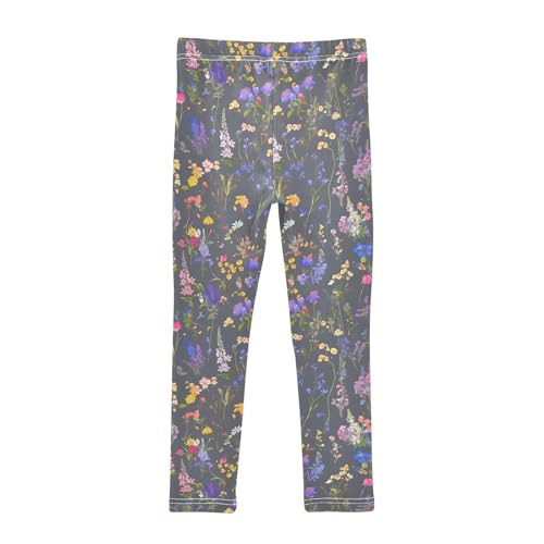 Colorful Wildflowers Pattern Kids Girl's Athletic Leggings Stretchy High Waisted Dance Pants Sports2