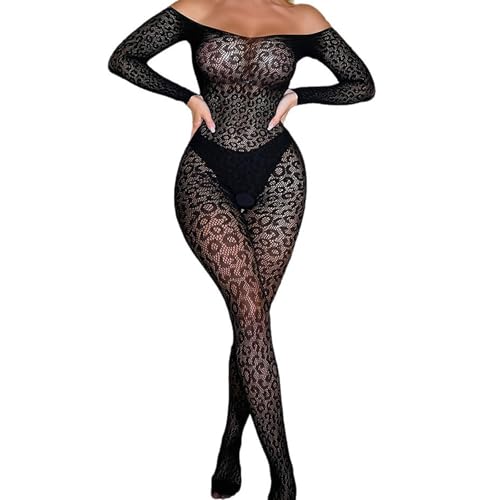 JENCVNL Femme Bodystocking Sexy Résille Lingerie Fishnet Bodys Combinaison Ouverte RéSille Bodysuit Babydoll Bas Dentelle Lingerie Érotique pour Femmes (Noir 8)