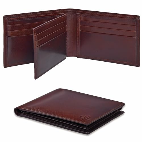 Image of Oak Leathers Leather Wallet for Men - RFID Bifold Wallets with 9 Credit Cards 1 ID Window Slim Minimalist Front Pocket Gift For Men