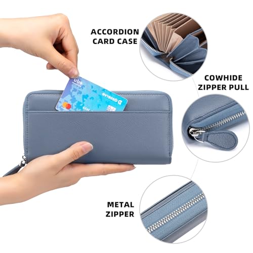 Image of RFID Blocking Womens Zipper Wallet Leather Large Capacity Billfold Clutch Zip Around Wallets for Women