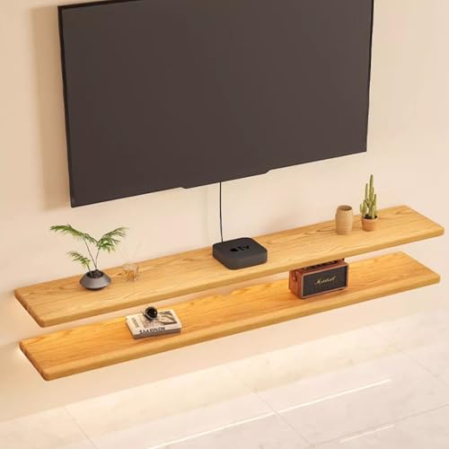 Étagère TV flottante bois noyer grand rangement sous TV salon