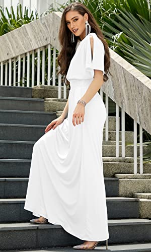 Image of KOH KOH Womens Split Sleeves Smocked Elegant Cocktail Long Maxi Dress